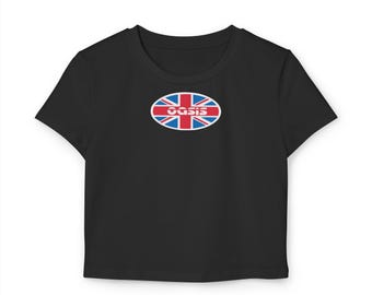 Oasis UK y2k band Embroidered baby tee, Vintage, Wonderwall 70s 80s 90s Embroidered crop top band tee