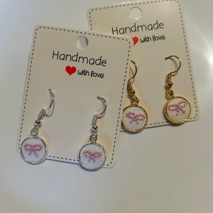 Hand-Embroidered Bow Earrings, Hypoallergenic Nickel-free, coquette cute demure, Gift for Her