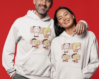 Couples Spooning Unisex Heavy Blend Hooded Sweatshirt, Gift for her him, Anniversary, Love, Valentine, Fun cute warm weather