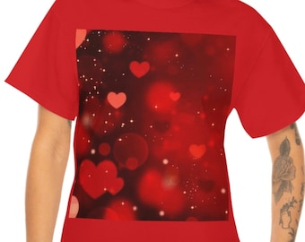 Red Hearts, couples shirt, Valentine's Day, Love Unisex Heavy Cotton Tee