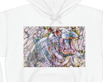 This artsy Hippo print, unisex heavy blend hippo hooded sweatshirt,Hippopotomis sweatshirt, Animal & zoo lovers dream gift Hooded Sweatshirt