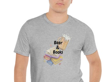 Beer loving and book readers T-shirt, Beer and Books Unisex Short Sleeve Tee, Brew reading alcohol Tshirt, Fun Party & learning shirt.