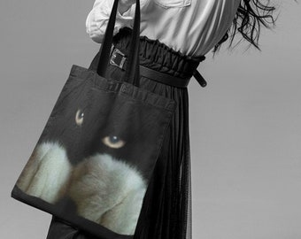 Black & White Cat Tote Bag in 3 sizes, Tuxedo Kitten school or work bag, reusable bag, carry-on, travel