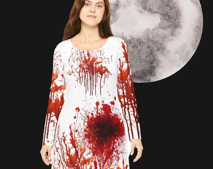 Featured listing image: Murder Dress Women's Long Sleeve Dance Dress, Blood Splattered crime scene clothing, Dead Evil Zombie, Wiccan Witchcraft Halloween, Cosplay
