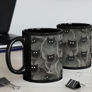 Black cat mug coffee drinkers, Halloween Spooky feline cup hot drinks, Crazy Cat people mug, Cat lover mug & cup collectors, great gift