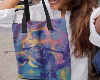 Quirky Tortoise Tote Bag, Russian, Sulcata, turtle reusable bag, purse, travel carry-on bag