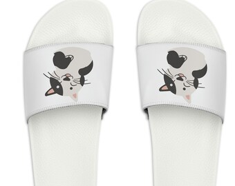 Slippers, Women's Happy Kitty slip on shoes, Cat Slide on Sandals, Cartoon Fun footwear, pet lovers House shoes
