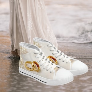 Wedding Day sneakers, I do, Bridal shoes, Bride tennis shoes, Women&#39;s High-Top Sneakers, gift for her, comfort cute wedding shoes.