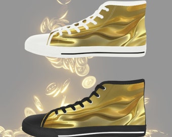 School shoes Gold Satin Sher Print Men's High Top Sneakers - Elevate Your Style on and off the Court! #MensSneakers