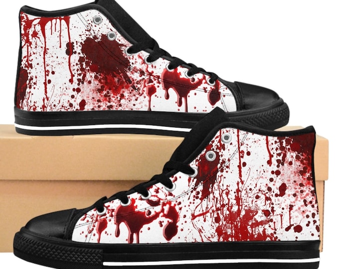 Featured listing image: Murder Bloody Crime scene Sneakers, Gothic Wiccan Satanic shoes, Halloween party shoes, vampire blood splatter, Horror evil