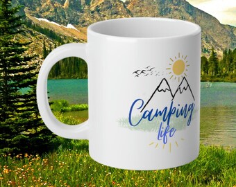 Vacationers look at this Jumbo Camping Life Mug, 20oz, Nature loving coffee mug, Fishing, nature, outdoors, and roughing it cup