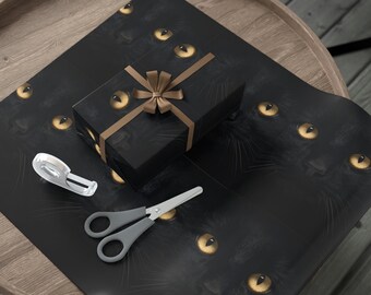 Black cat  Wrap Paper gifts, golden cat eyes present wrap, Halloween, love felines.