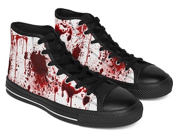 Bloody Crime scene Sneakers, Gothic murder Halloween shoes, vampire blood splatter