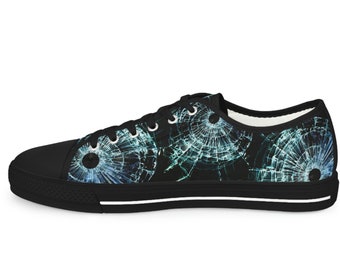 Glass Bullet holes shoes, Shots shattered glass, Gun weapon holes, Men's Low Top Sneakers, gym, fitness, basketball shoes