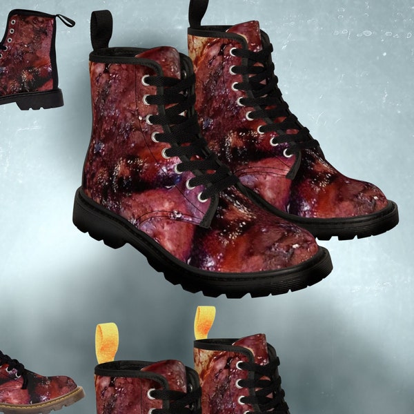 Zombie Rotten Flesh Canvas Boots - Women's Burned Body Chunky Military Boots for a Morbid, Gothic Halloween Costume! #HalloweenCostume