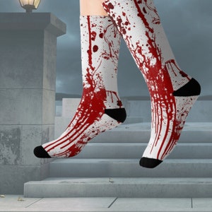 Bloody Murder Crime Scene Socks, Homicide Killed Assaulted , Vampire Blood, Gothic Wiccan Evil Horror black dark socks, Haloween party