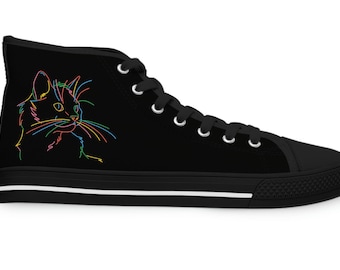 Neon cat converse style shoes women, Cat lovers High Top Sneakers, gym, fitness, running casual footwear, Halloween, Cosplay, costumes.