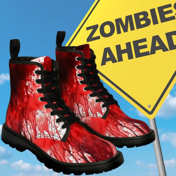 Your Dark side: Women's Blood Splatter Combat Boots - Perfect for Crime Enthusiasts, Cosplay, and Halloween. Unleash Your Edgy Style!