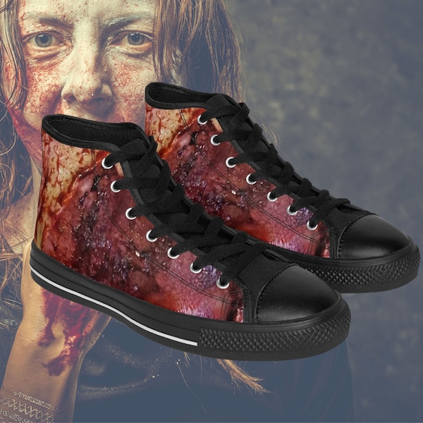 Rotten flesh Men's canvas Sneakers, Bloody burned skin Hi-top shoes, Gothic Halloween costumes, gross, scabs, wounds, death, Zombie, Cosplay