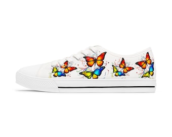 Bright Butterfly Women's Low Top Sneakers, Rainbow colored Butterflies Shoes