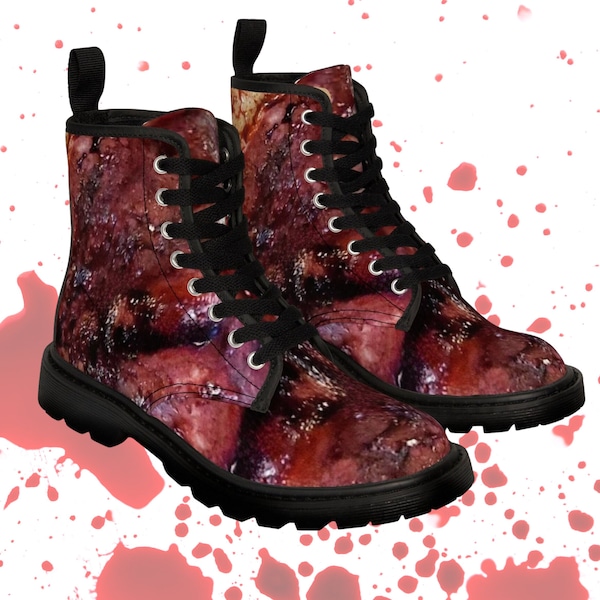 Halloween Bloody Skin Combat Boots - Women's Rotten Flesh Military Burned Body Chunky Low Boots for Morbid Gothic Costume! #HalloweenFashion