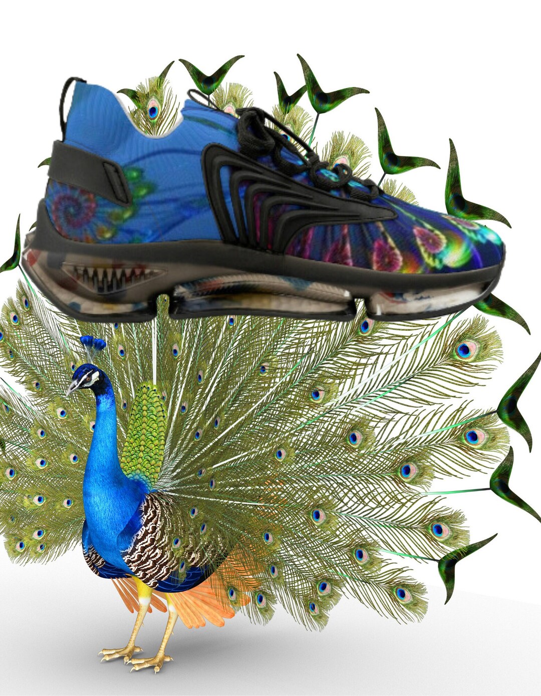 Zapatillas de malla con estampado de pavo real para hombre