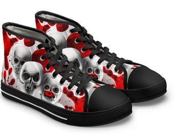 Gothic Horror High Top Sneakers, Skulls and Blood Women's High Top Sneakers, Halloween Alt Fashion Gift