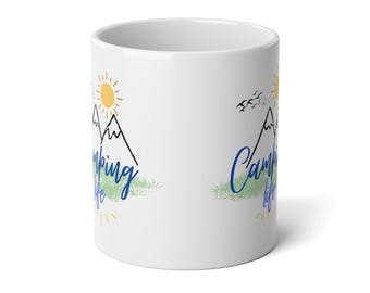 Camping Life Jumbo Mug, 20 oz Ceramic Coffee Cup, Outdoor Gift