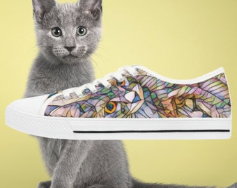 Cat designed Low Top Sneakers - Women's Cat Printed Designer Shoes, for Feline Lovers, Fitness Running, and Cosplay Costumes! #Catshoes