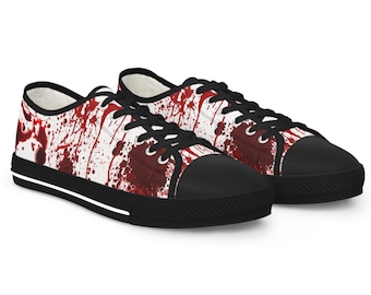 Bloody Crime scene Low Top Sneakers, Gothic Homicide Murder shoes, Vampire blood, Halloween