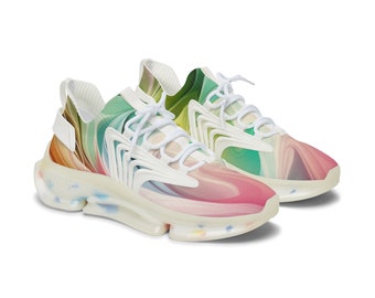 Swirls of color Women's Mesh Sneakers, Colorful blues, pink, green Shoes