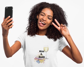 Wine and Book Unisex T-shirt, Reading & Winery Tee, White Wine Shirt, Alcohol Literature Gift, College Student Top, Bookworm