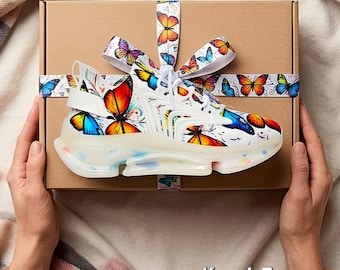 Rainbow Butterfly Women's Mesh Sneakers, Colorful Lace Up Shoes, Summer Walking Gym Travel Back to School, vacation.
