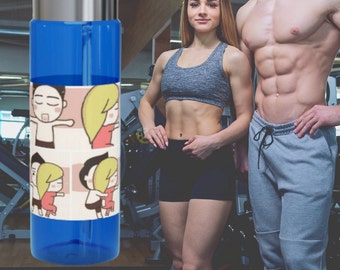 Great gift for spouses and couples bottle, Cartoon of Couples spooning Sports water bottle, Gym or fitness