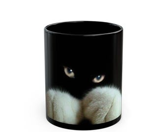 Tuxedo Cat Coffee Mug, Gothic Spooky Design, 11oz Ceramic (BPA-Free)