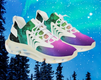 Running shoes Women's Starry Night Sneakers! The Northern Lights Sky, perfect for gym, exercise, and fitness. Casual shoes. #FitnessFootwear
