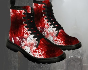 Gothic Style Bloody Crime Scene Men's Canvas Boots - Unleash Your Dark Style! Perfect for #Cosplay, #Halloween, and Gory Gifts.