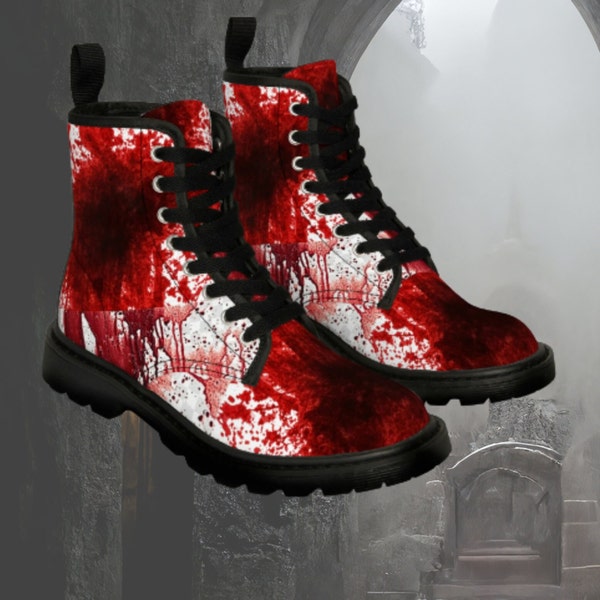 Bloody Crime Scene Men's Canvas Boots - Unleash Your Dark Style! Perfect for #Cosplay, #Halloween, and Gory Gifts. Step into Horror Fashion!