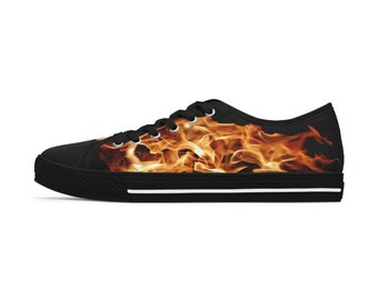 Gothic Style Fire & Flames Women Sneakers - Burning Inferno Low Top Sneakers - Flaming Canvas Shoes - FireFighter footwear - #fire #combat