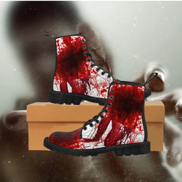 Halloween costume Bloody Crime Scene Men's Canvas Boots - Unleash Your Dark Style! Perfect for #Cosplay, #Halloween, and Gory Gifts.