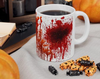 Bloody Splatter Ceramic Mug - Perfect for Halloween, Horror Enthusiasts, Unique Gift, Coffee Cup, Spooky Decor