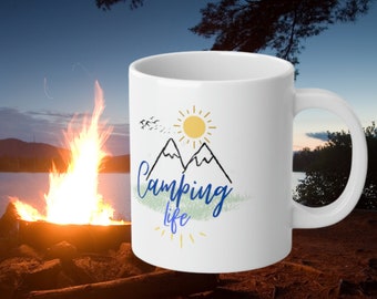 Camping Life Jumbo Mug, 20oz, Nature loving, for those enjoy who fishing, roughing it, and outdoors this mug is great around a campfire.