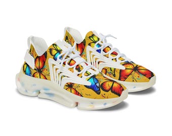 Spring time Women's Mesh Sneakers, Colorful Rainbow Butterfly Shoes