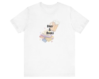 Beer and Book Unisex Tee, Brew Reading Alcohol Shirt, Funny Party Learning Tshirt, Bookworm Gift, Beer Lover Tee