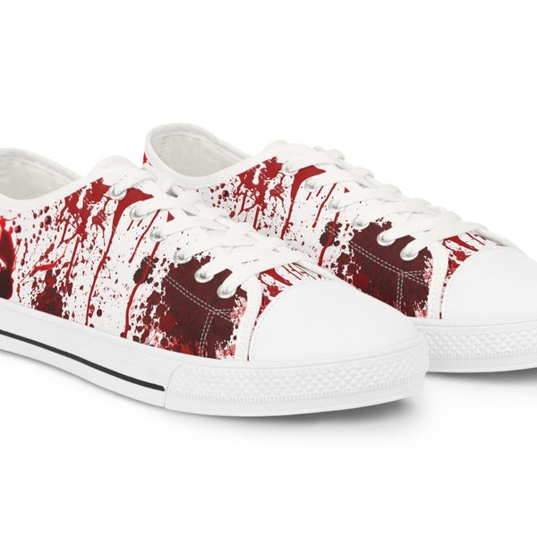 Murder Bloody Crime Scene Low Top Sneakers, Gothic Homicide shoes, Vampire blood, Halloween party, Satanic Horror evil Spooky