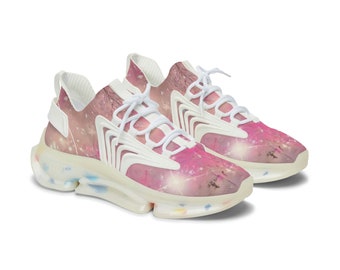 Women's Pink, blue, yellow confetti shoes, Bright Stars Mesh Sneakers, comfortable for running, jogging, and the gym.