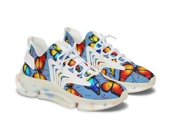 Colorful Butterflies Women's Mesh Sneakers, Colorful Rainbow Butterfly Shoes