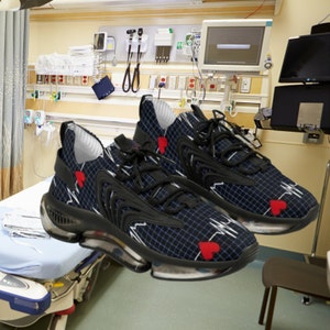Heart stopping Men&#39;s EKG Sneakers! Perfect for EMS, Doctors, Nurses, and Paramedics. Medical-themed footwear. #MedicalSneakers #EMSFootwear