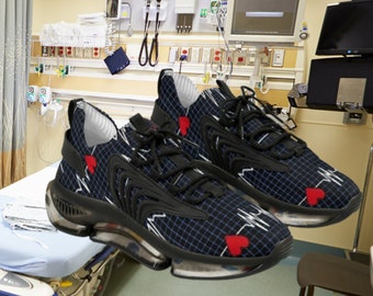 Heart stopping Men's EKG Sneakers! Perfect for EMS, Doctors, Nurses, and Paramedics. Medical-themed footwear. #MedicalSneakers #EMSFootwear