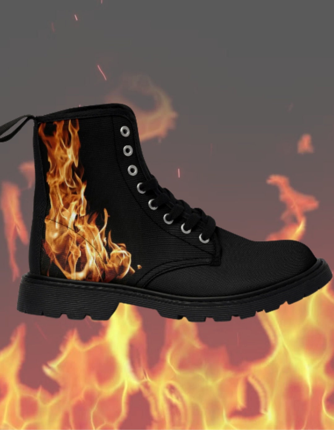 Fire & Flames Women Combat Boots Burning Fire Canvas Boots Hot Inferno